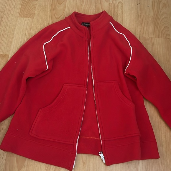 Red Zipup Sweater with White Lining - Picture 3 of 3